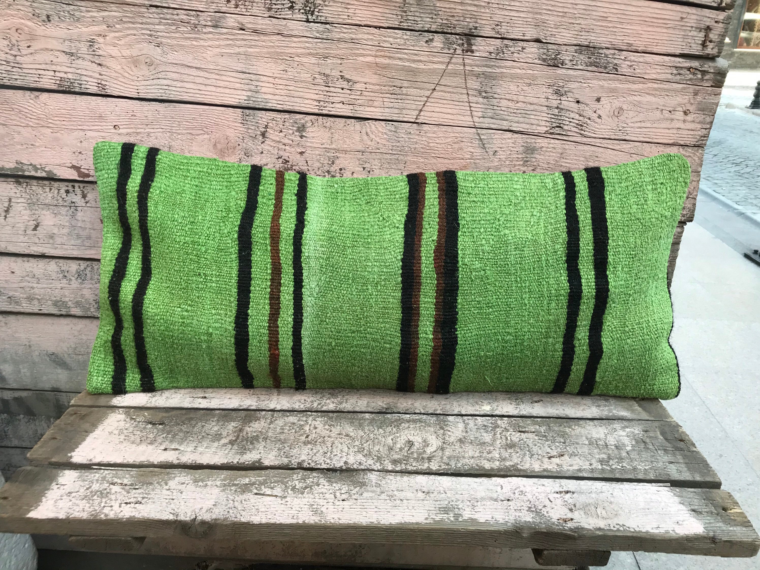 Long Lumbar pillow /Kilim pillow/Vintage Turkish kilim Etsy