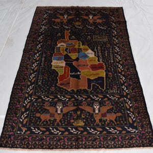 Alfombra afgana de lana anudada a mano con mapa de guerra, alfombra tribal oriental, decoración para sala de estar.