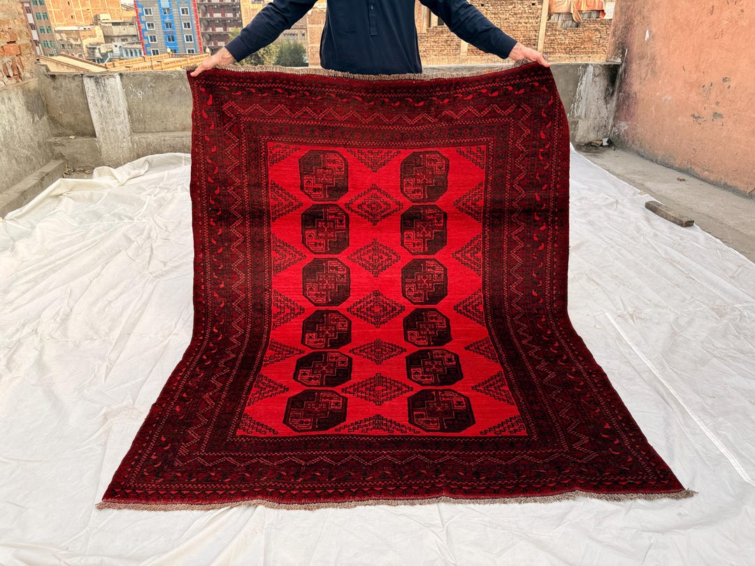 Vintage Turkmen Bokhara Wool Rug, 6x4 Ft, Red Geometric Tribal Carpet ...