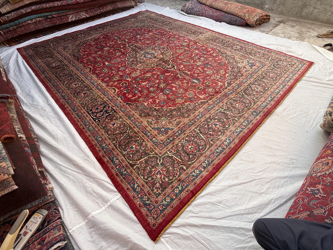 Vintage Persian Wool Rug 12x10, Large Floral Medallion Carpet for ...