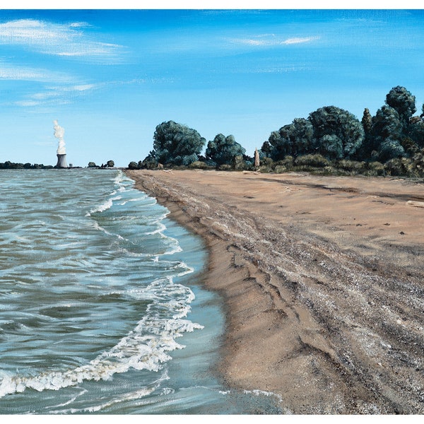 Lake Erie Acrylic Landscape, Quality Fine Art Giclée Print, "See You There" Great Lakes Art, Ohio Shoreline Painting, Beach, Lake Scenery