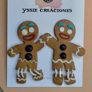 Gingerbread Man Clay Earrings, Cute Hangin Gingerbread Man Cookie, Christmas Earrings, Shrek-Inspired Gingerbread Man Earrings.