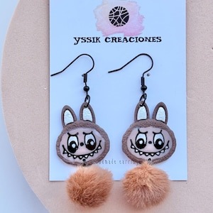 Labubu-Inspired Clay Earrings, Cute Handmade Character Earrings, Kawaii Fashion Jewelry, Pastel & Neutral Colors, Unique Gift for Collectors