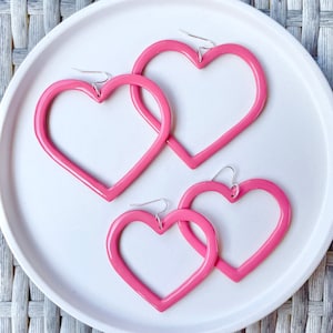 Pink heart earrings, heart-shape polymer clay earrings, Jennifers body movie, I am a god, big pink heart earrings.
