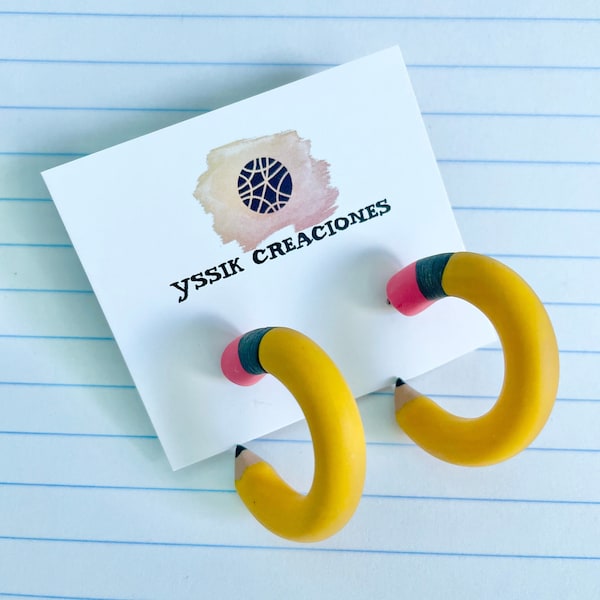 Pencil hoops clay earrings, earrings for teachers, gifts for teacher appreciation week, back to school earrings, pencil earrings.