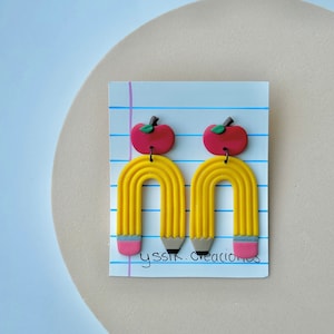 Pencil clay earrings, handmade dangles pencil earrings for teachers, gift for apretiation week, back to school, pins for mister teachers.