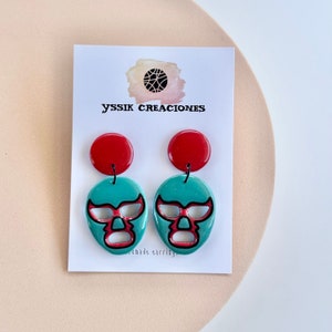 Luchador Clay Earrings-Mexican Wrestler-Mexican Earrings-Wrestling Mask-Nacho libre-El Santo-Blue Demon-Wrestling of Mexico.