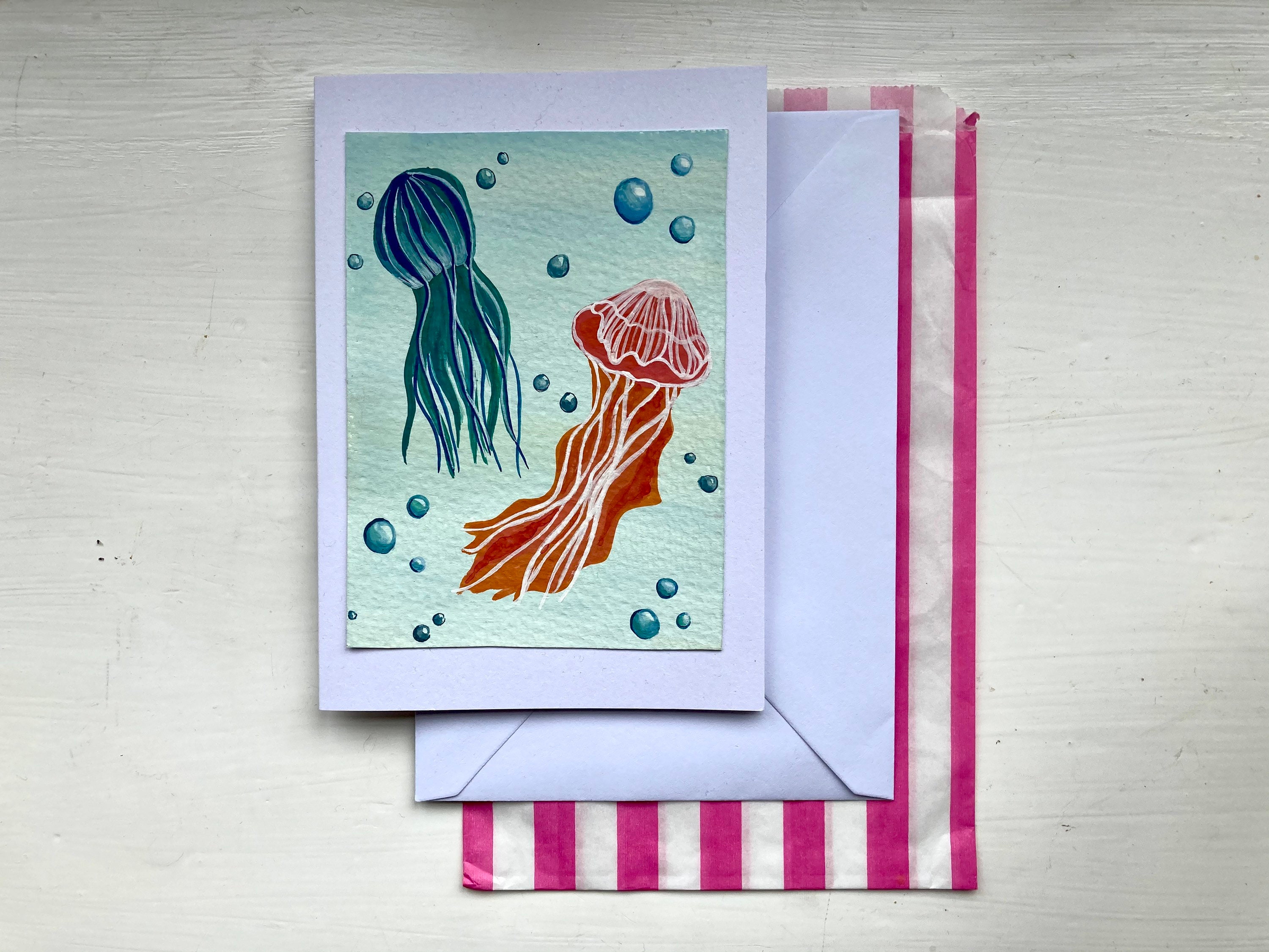 Handmade Jellyfish Greetings Card A6 Underwater Gouache | Etsy