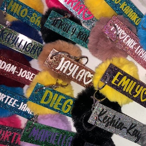 Personalized name keychain with Pom Pom