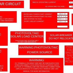Plaque de carte personnalisée solaire | Plaque d'inspection PV | étiquettes solaires photovoltaïques | avertissement | Panneaux photovoltaïques | électrique | panneau | Label solaire NEC | prudence