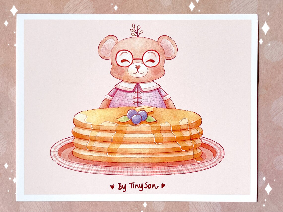 Bear Pancakes art print kawaii art print cute art print Etsy