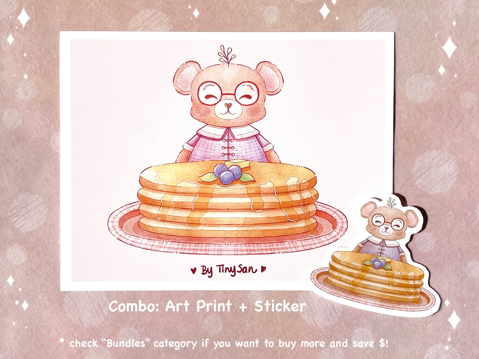 Bear Pancakes art print kawaii art print cute art print Etsy