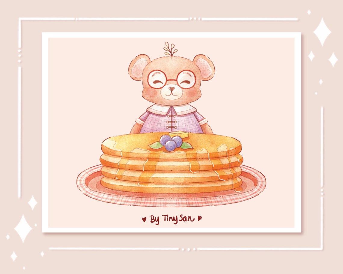 Bear Pancakes art print kawaii art print cute art print Etsy