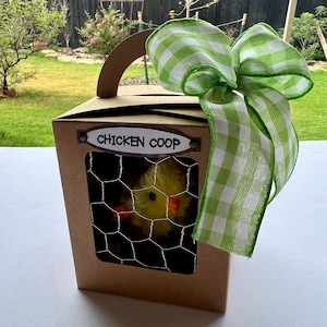 Réplica de galinheiro com pintinho de corda para cesta de Páscoa / presente personalizado / lembrancinha de festa / aniversário infantil de fazenda ou curral