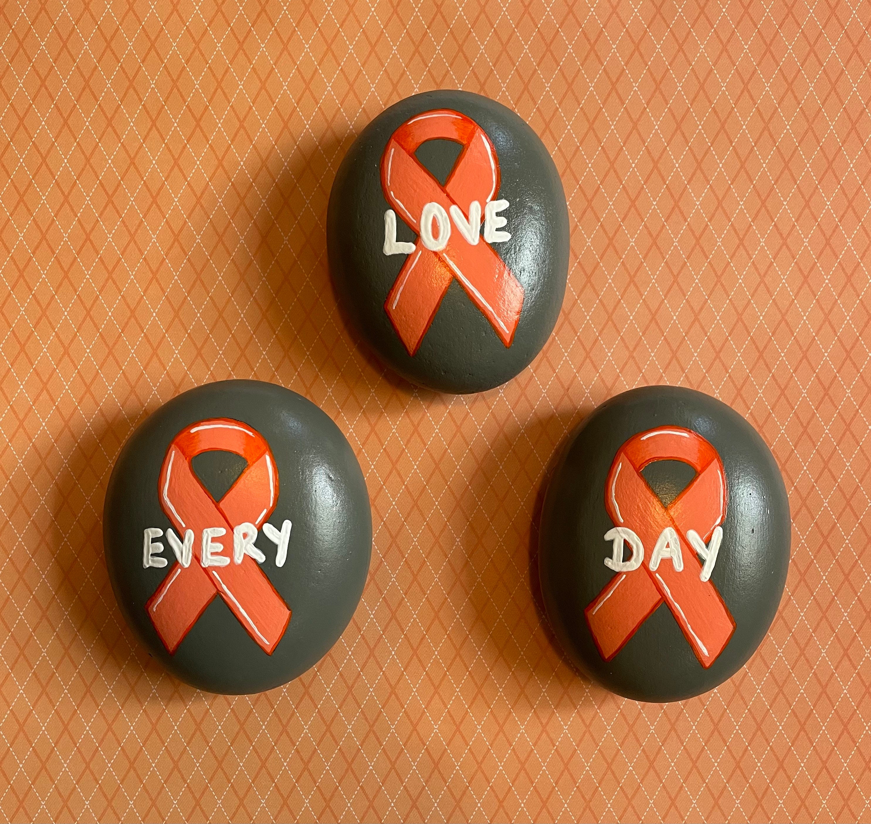 Cancer Ribbon Painted Rocks Custom Cancer Awareness Ribbon Painted Rocks, Garden Decor, Home Decor ...