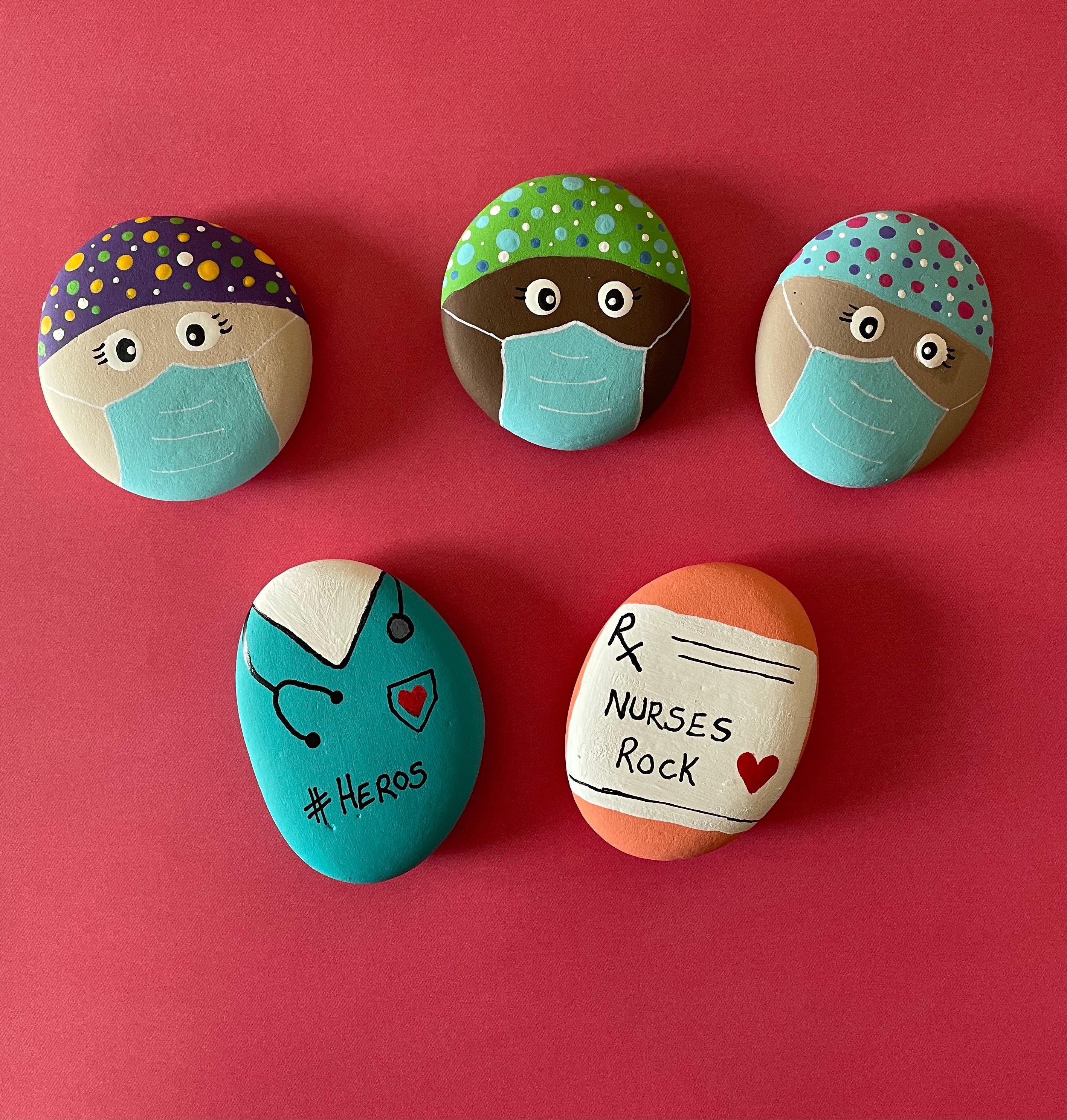 Custom set of Healthcare Hero Painted Rocks