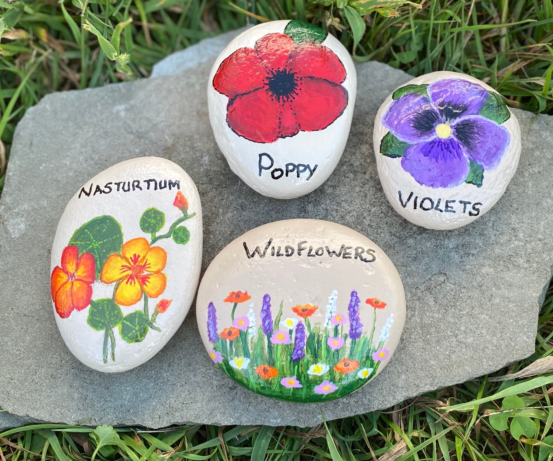 Flower Garden Stone Markers Custom Set of Handed Painted Etsy