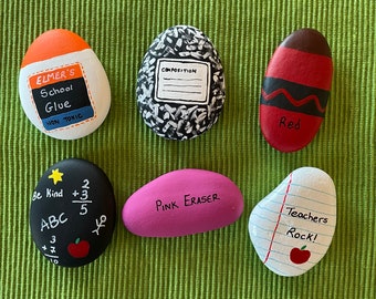 Set of Back to School Hand Painted Novelty Rocks