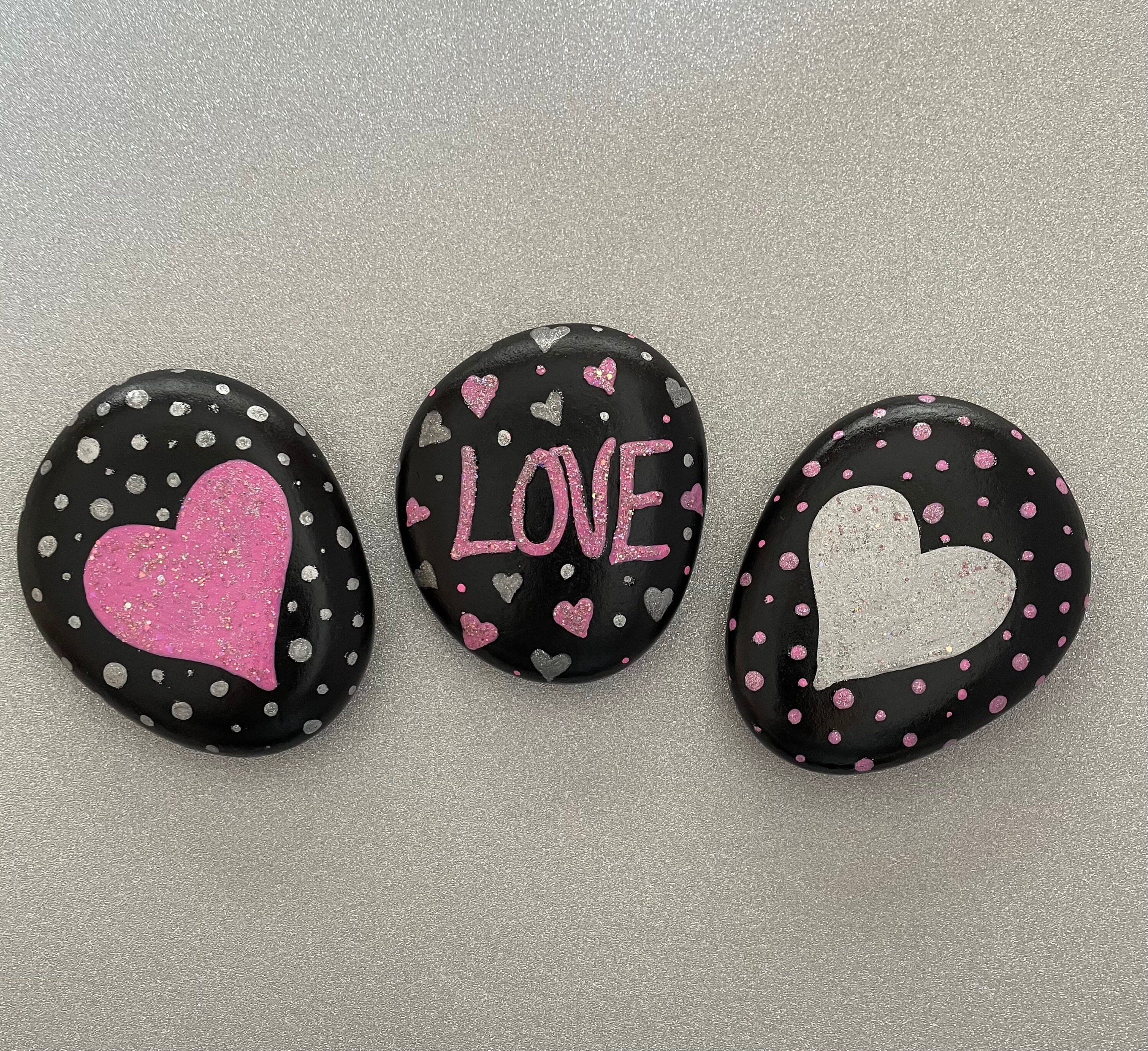 Valentines Love and Hearts Rocks, Customizable Set of Three Hand ...