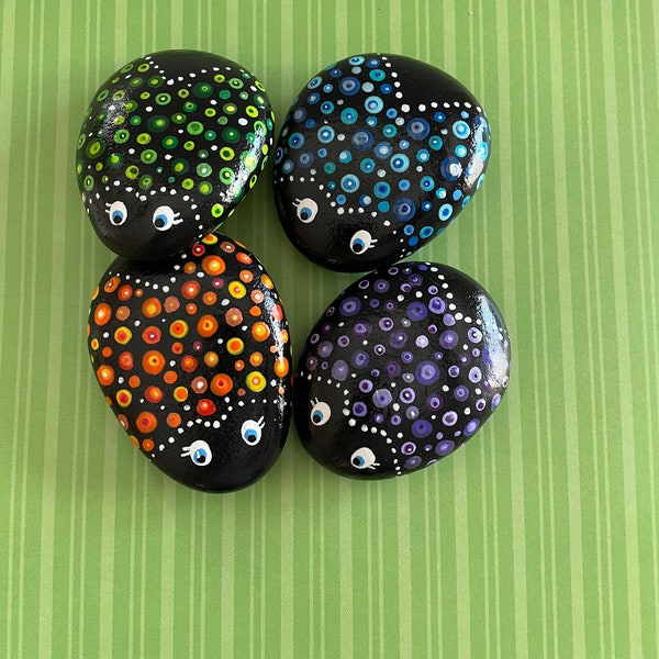 Mandala Ladybug Hand Painted Rocks Set of 4, Garden Decor, Customizable