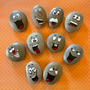 Custom set of Funny Face Painted Rocks, Garden Decorations, Small gift