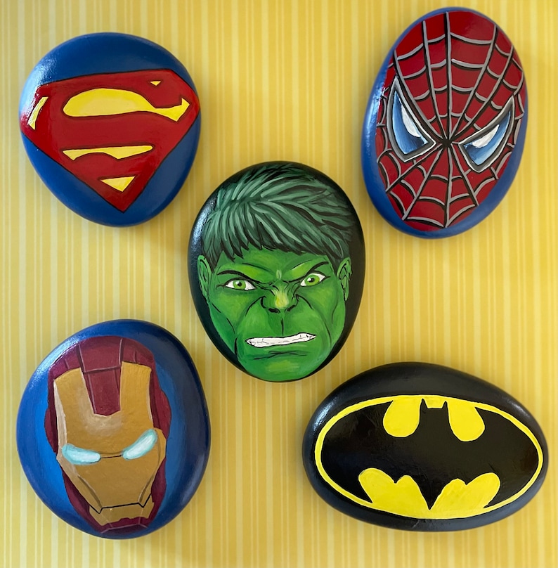 Superhero Custom Painted Rocks, Small Gift, Paperweight - Etsy