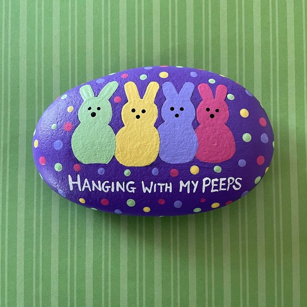 Hand Painted Easter Rock, Easter Peeps Rock, Novelty Easter Gift, Easter Basket, Easter Decor, Garden Decor, Small Gift