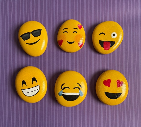 Custom Set of Handpainted Emoji Rocks, Small gift, desk decoration