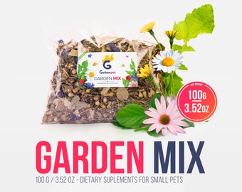 GUINEAPET® 100g / 3.52oz GARDEN MIX con 6 ingredienti per cavie, conigli, criceti, ratti e altri roditori. Supplemento di erbe.