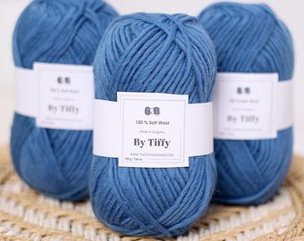 Chunky Admiral Blue Wool Yarn: Super Bulky, Soft, 100g