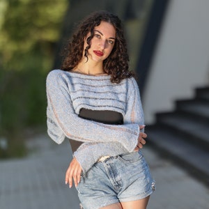 Soft Alpaca bolero,  Hand knitted bolero shrug,  summer knit, lightweight see through knitted top, summer cover up B76