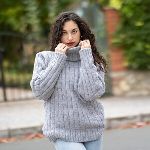 Feines Alpaka, Damenpullover, Handgefertigter Rollkragenpullover, Alpaka Pullover, Damen Pullover, Grauer Winter Pullover, Weicher Alpaka Pullover B130