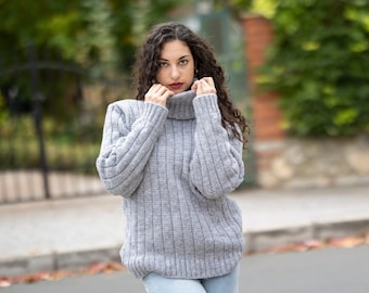 Fine alpaca, women's sweater, handmade turtleneck, alpaca wool jumper, womens sweater, Gray Winter Sweater, Soft Alpaca Sweater  B130