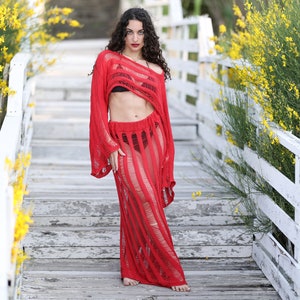 Women Beach Set, Resort Wear, Beach Cover Up, Beach skirt, Beach Coverups, Vacation Outfit, Summer top For Women, See through  B74