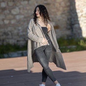 Fashion Beige Knitted Cardigan , Cardigan women, Knit cardigan,  Open front cardigan, Wrap cardigan, Long sleeve jacket B18