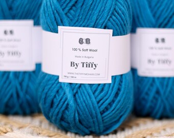 Hilo de lana azul súper grueso - Ovillo de 100 g
