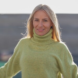 Soft Green Sweater , Yak yarn jumper , Hand Knitted Pullover ,  Soft Turtleneck , T neck Jumper B103