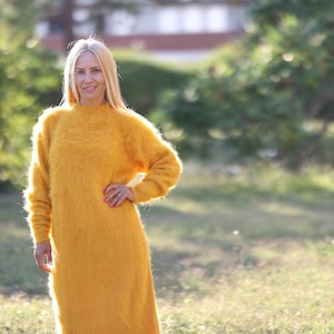 Fluffy Sweater Dress , Alpaca Dress , Knitted dress , Soft Long Jumper,   Fuzzy Maxi Dress , Yellow Long Dress, By Tiffy Dress B99