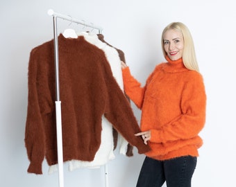 Baby Alpaca Sweater , Orange Sweater ,  Soft  Fuzzy Sweater, Extra Soft Jumper ,  By Tiffy Pullover B135