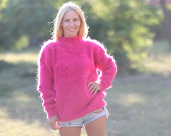 Pink Alpaca Sweater , Fluffy Jumper, Fuzzy non Mohair Pullover, Soft  Sweater, By Tiffy Sweater B97