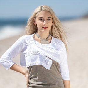 Linen and Silk Wedding Bolero White Bridal Wrap Cream White Shrug White Bridal Cape Wedding Jacket Bridal Sweater  B49