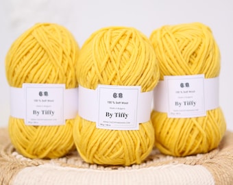 Sunshine Yellow Wool Yarn: Aran Worsted Weight, Soft & Warm