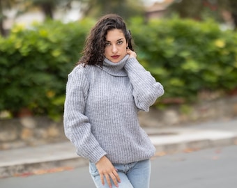 Gray Winter Sweater, English Rib Pullover, Alpaca Turtleneck , Soft Winter Jumper , Minimalistic Sweater, By Tiffy Sweater B110