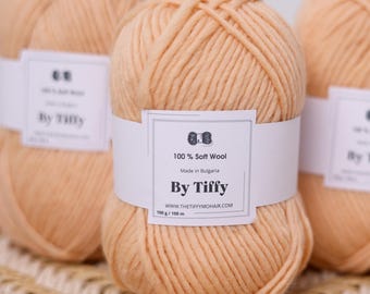 Soft Wool Yarn: Aran Worsted Weight, Butter Cup Color (100g)
