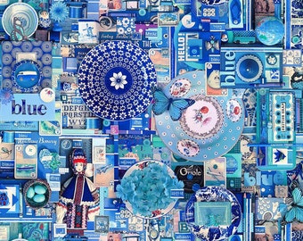 Blue Cotton Fabric, Shelley Davies, Color Collage, Northcott Fabric