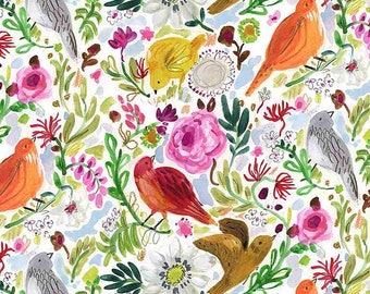 Flying Away, Earth Day Cotton Bird Fabric, August Wren, Dear Stella