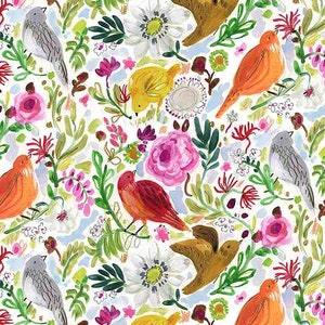 End of Bolt Remnant 7/8 Yard (32&quot;) Flying Away, Earth Day Cotton Bird Fabric, August Wren, Dear Stella