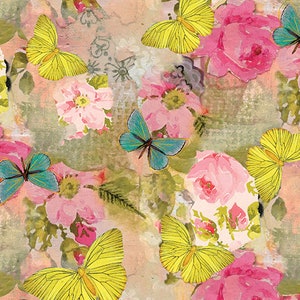 Floral Roses, Butterflies, Kelly Rae Roberts Fabric, A Beautiful Life,  Benartex Fabrics
