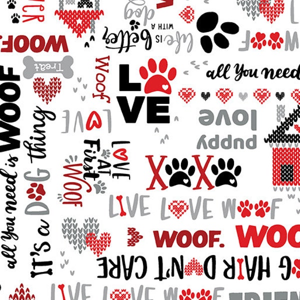 Dog Words Cotton Fabric, Knit & Caboodle, Kanvas Studio, Benartex Fabrics