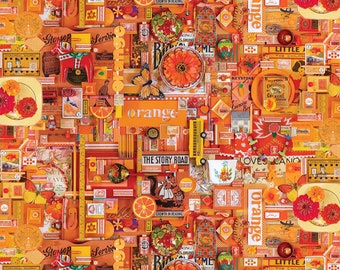 Orange Collage Fabric, Shelley Davies, Color Collage, Northcott Fabric